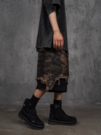UNDERWATER Double Layer Damage Camo Cargo Denim Shorts | Baggy Jorts