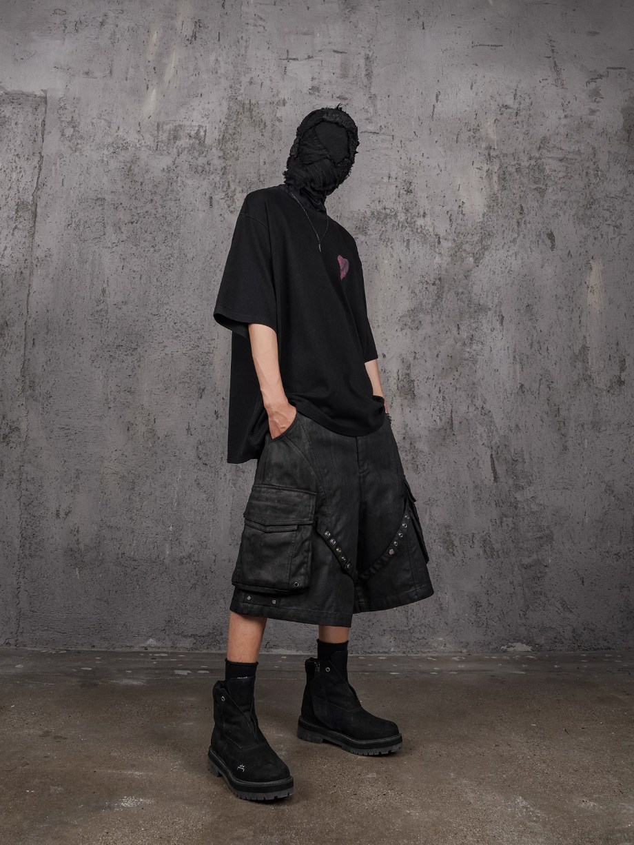 UNDERWATER Wax Bandage Multi Pocket Rivet Work Shorts