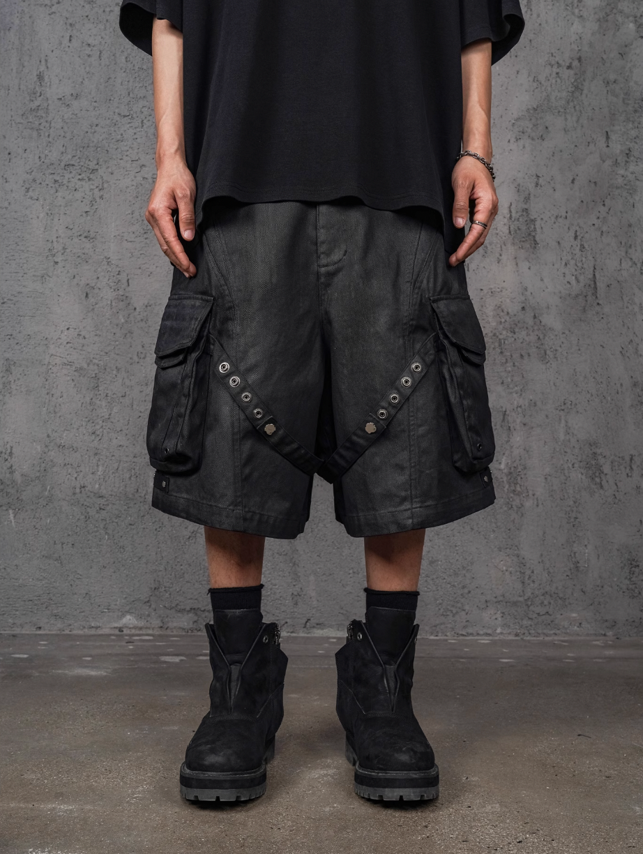 UNDERWATER Wax Bandage Multi Pocket Rivet Work Shorts