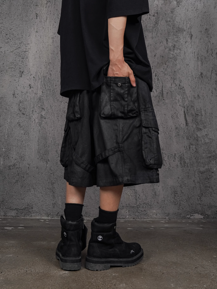 UNDERWATER Wax Bandage Multi Pocket Rivet Work Shorts
