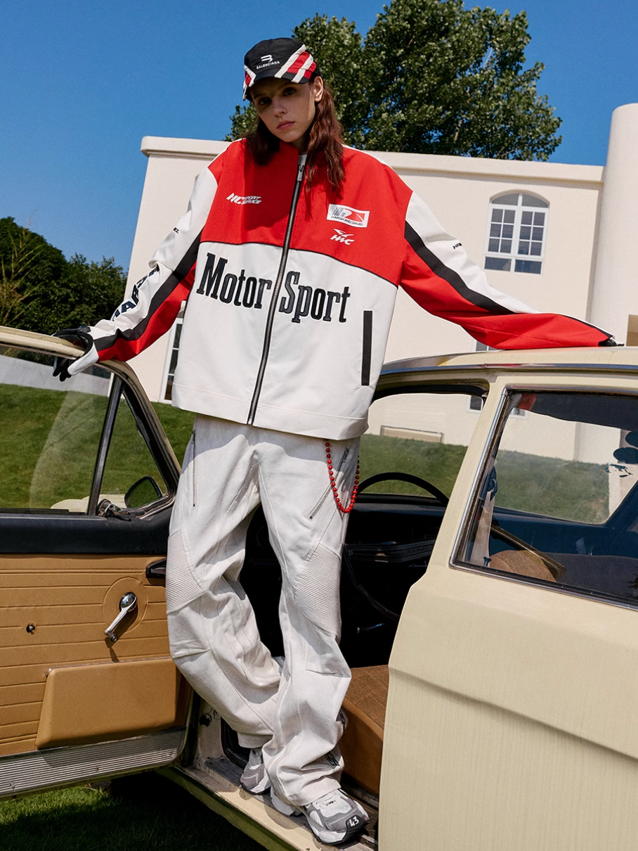 Harsh and Cruel Stand Collar Patch Leather Embroidered Racing Jacket