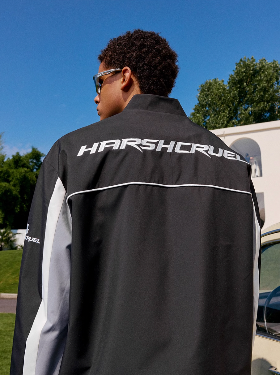 Harsh and Cruel Stand Collar Patch Leather Embroidered Racing Jacket