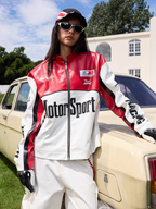 Harsh and Cruel Stand Collar Embroidered Racing Leather Jacket
