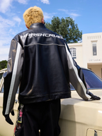 Harsh and Cruel Stand Collar Embroidered Racing Leather Jacket