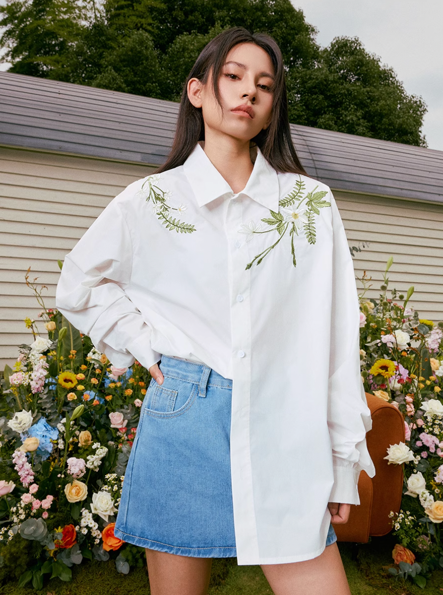 Harsh and Cruel Floral Embroidered Long Sleeve Shirt