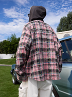 Harsh and Cruel Handwritten Font Hooded Washed Plaid Shirt