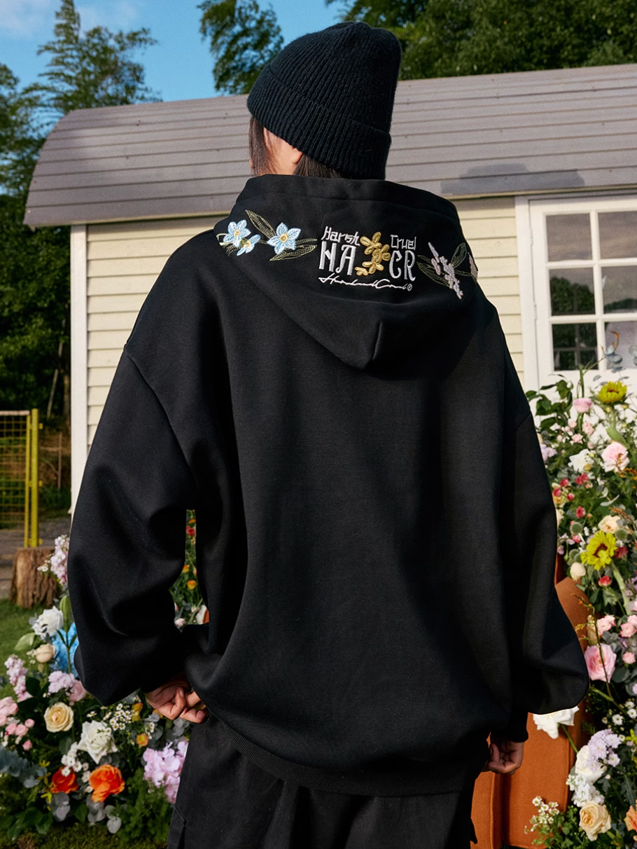 Harsh and Cruel Hood Floral Logo Embroidered Hoodie