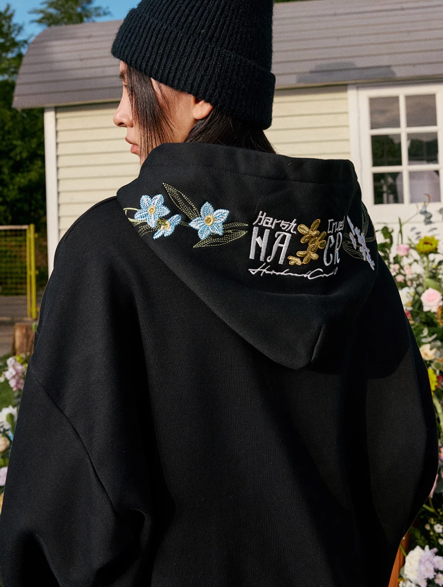Harsh and Cruel Hood Floral Logo Embroidered Hoodie