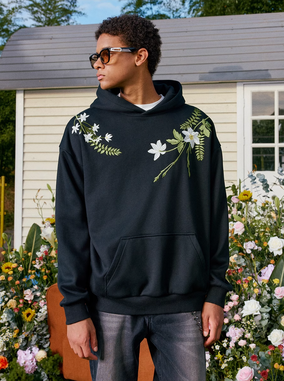 Harsh and Cruel Floral Garland Embroidered HACR Hoodie