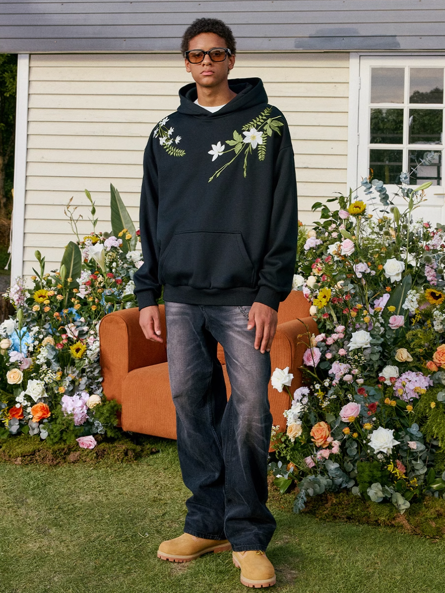 Harsh and Cruel Floral Garland Embroidered HACR Hoodie