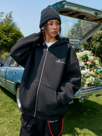 Harsh and Cruel Handwritten Signature Embroidered Zip Hoodie
