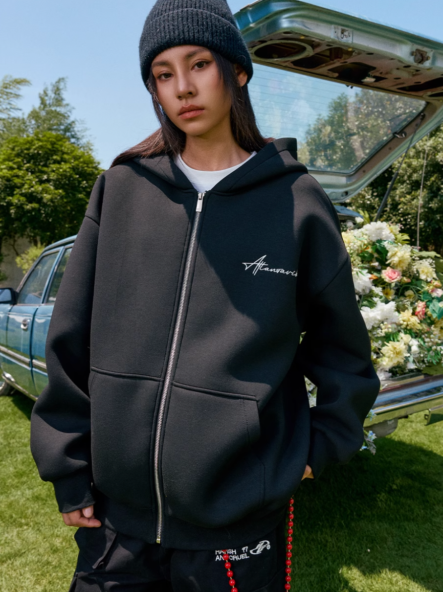 Harsh and Cruel Handwritten Signature Embroidered Zip Hoodie