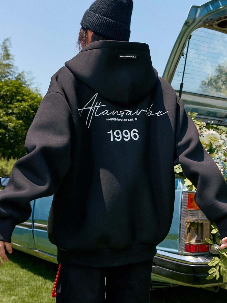 Harsh and Cruel Handwritten Signature Embroidered Zip Hoodie
