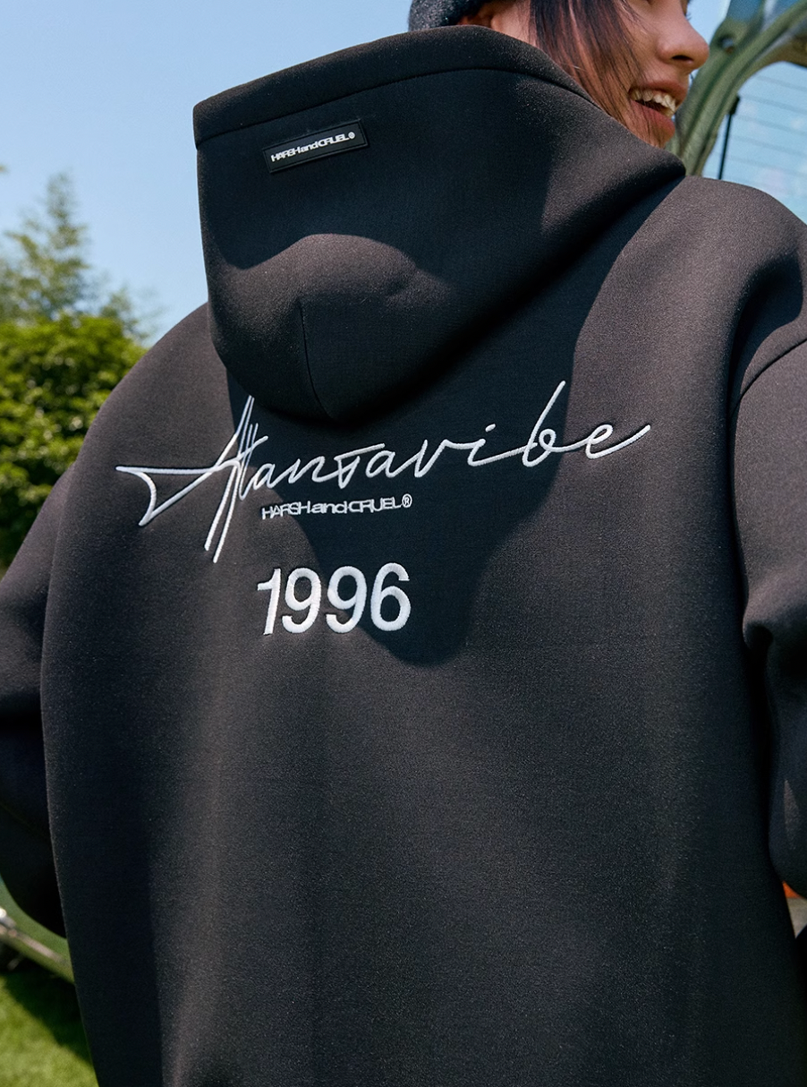 Harsh and Cruel Handwritten Signature Embroidered Zip Hoodie
