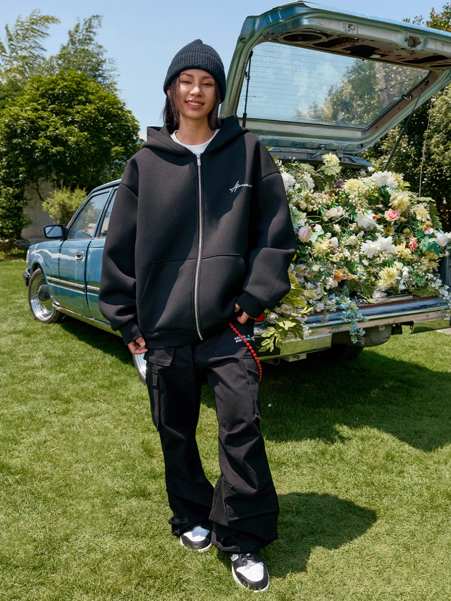 Harsh and Cruel Handwritten Signature Embroidered Zip Hoodie