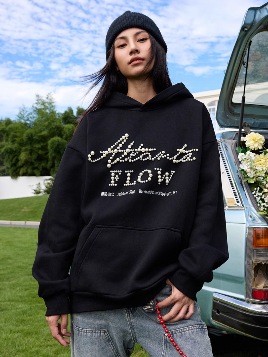Harsh and Cruel Pearl Embroidery Hoodie
