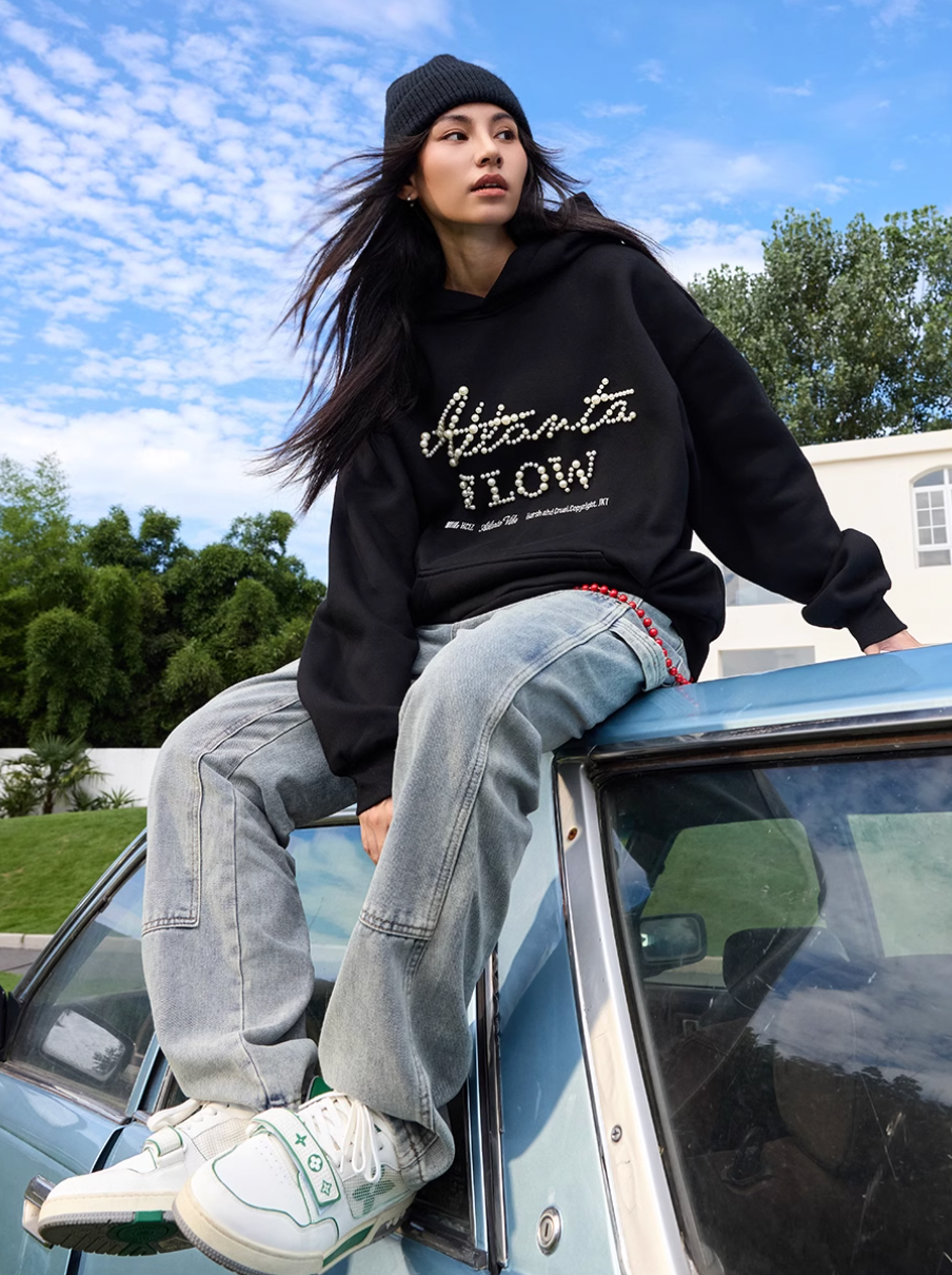 Harsh and Cruel Pearl Embroidery Hoodie