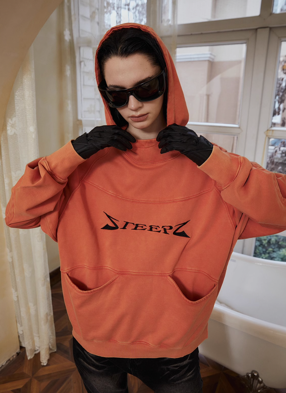 STEEPC Orange Structured Patchwork Hoodie