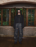 STEEPC Fake Two Piece Collar Boxy Crop Zip Hoodie