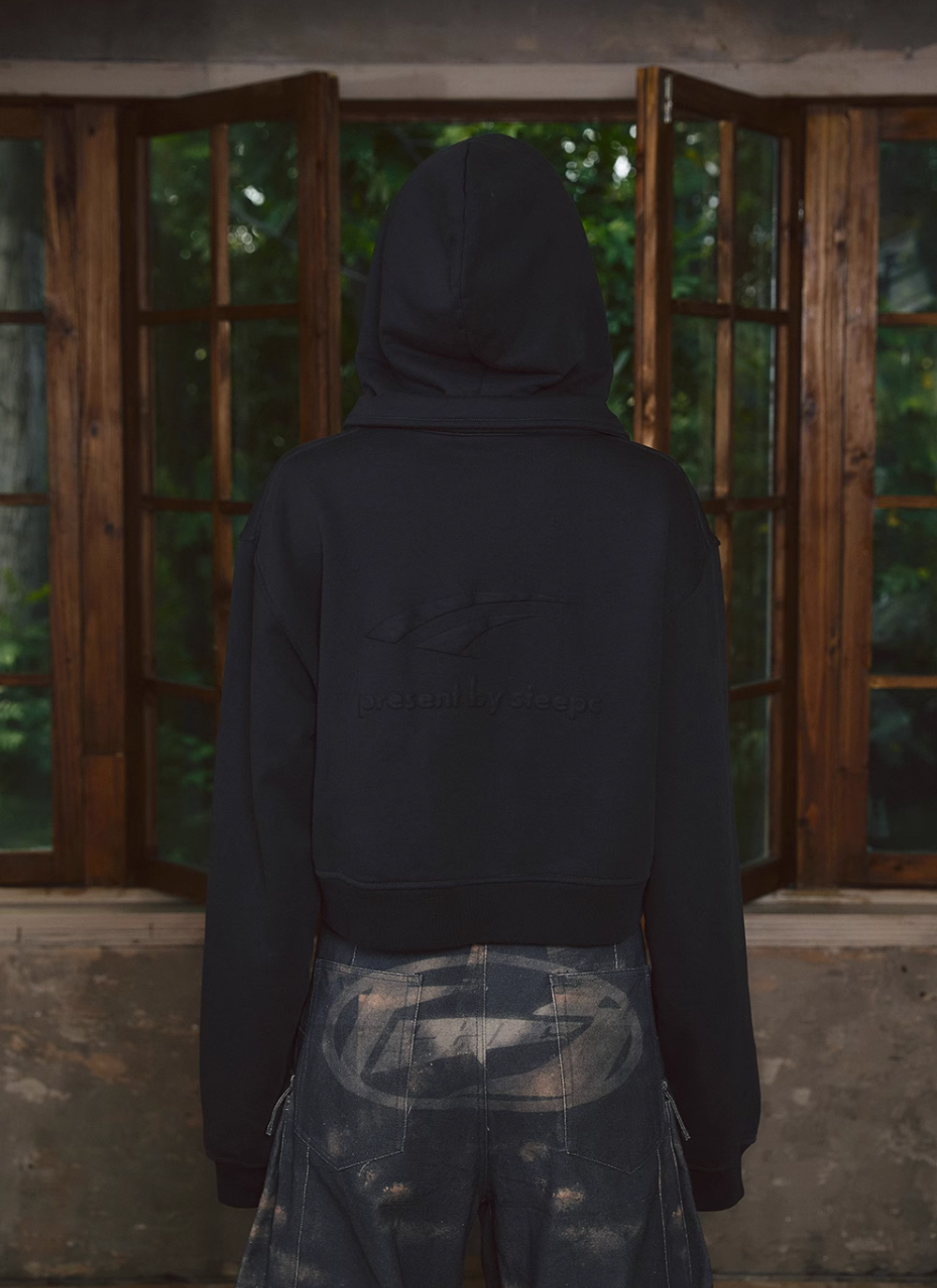 STEEPC Fake Two Piece Collar Boxy Crop Zip Hoodie