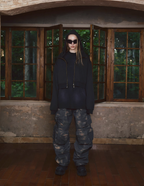 STEEPC Fake Two Piece Collar Boxy Crop Zip Hoodie