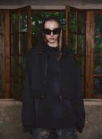 STEEPC Fake Two Piece Collar Boxy Crop Zip Hoodie