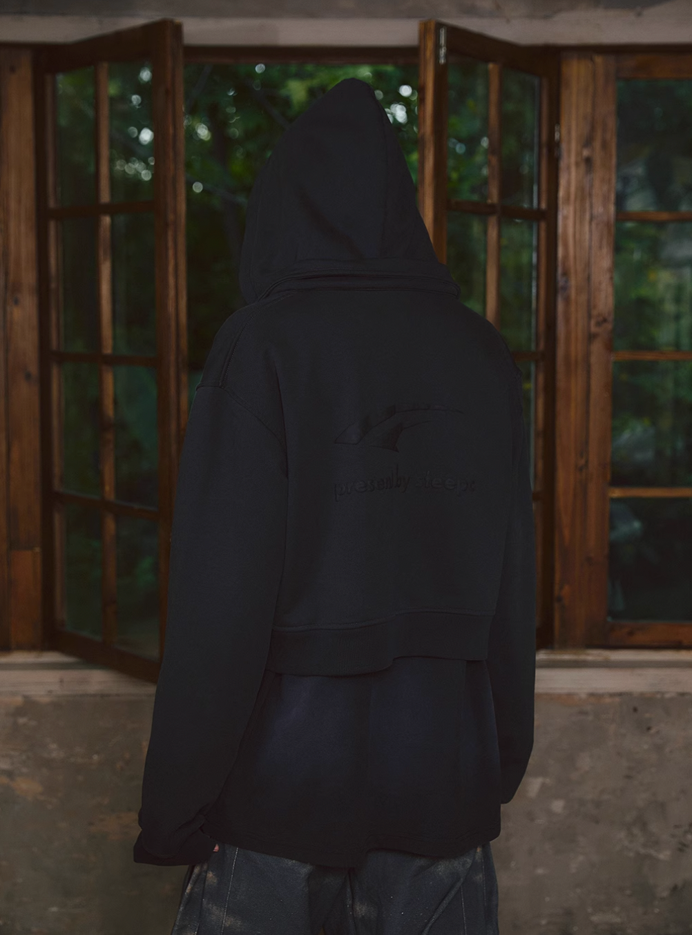 STEEPC Fake Two Piece Collar Boxy Crop Zip Hoodie
