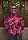 STEEPC Pink Graffiti Drop Shoulder Zip Hoodie