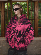 STEEPC Pink Graffiti Drop Shoulder Zip Hoodie