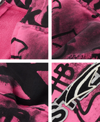 STEEPC Pink Graffiti Drop Shoulder Zip Hoodie