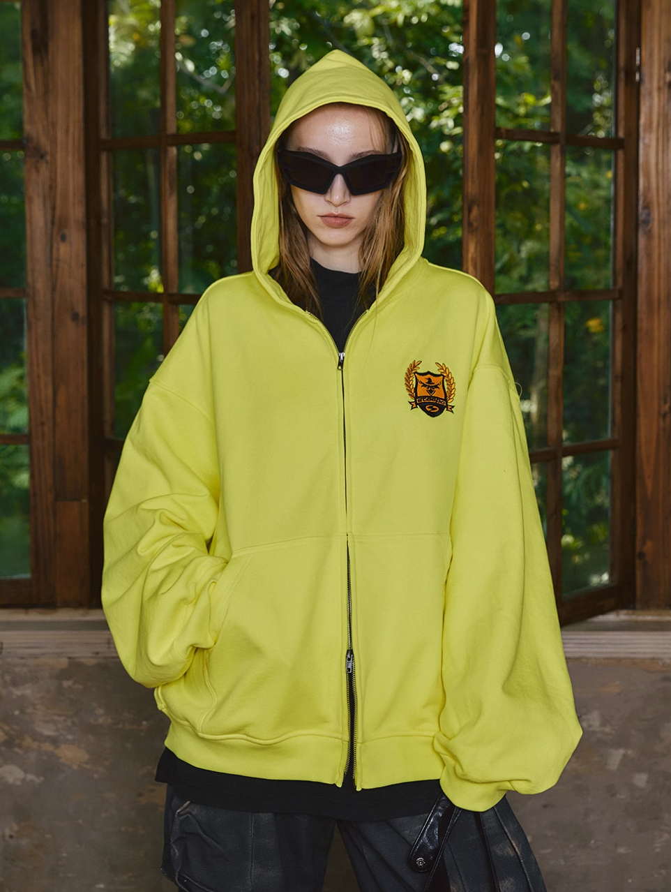 STEEPC Sparkling Fluorescent Yellow Zip Hoodie