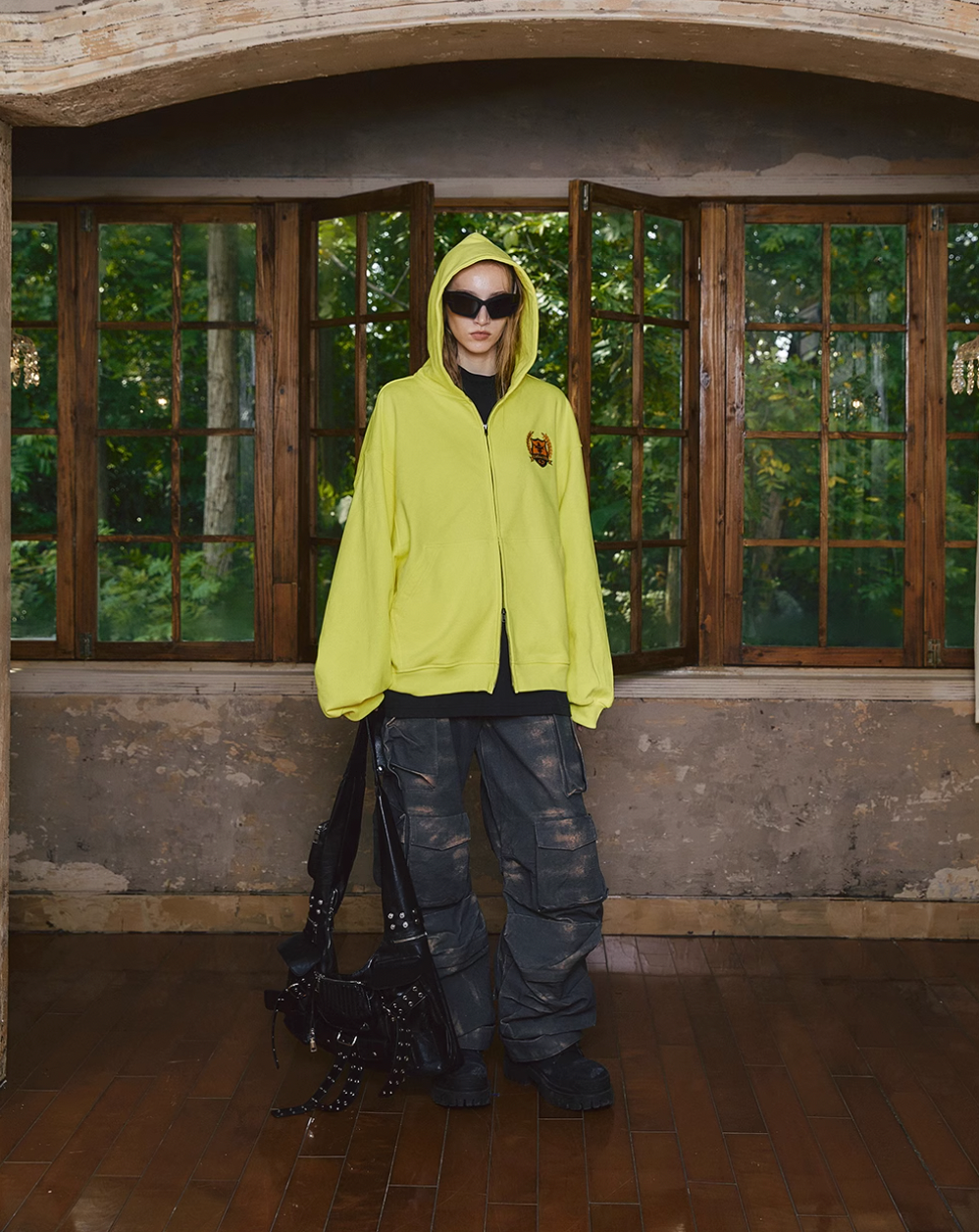 STEEPC Sparkling Fluorescent Yellow Zip Hoodie