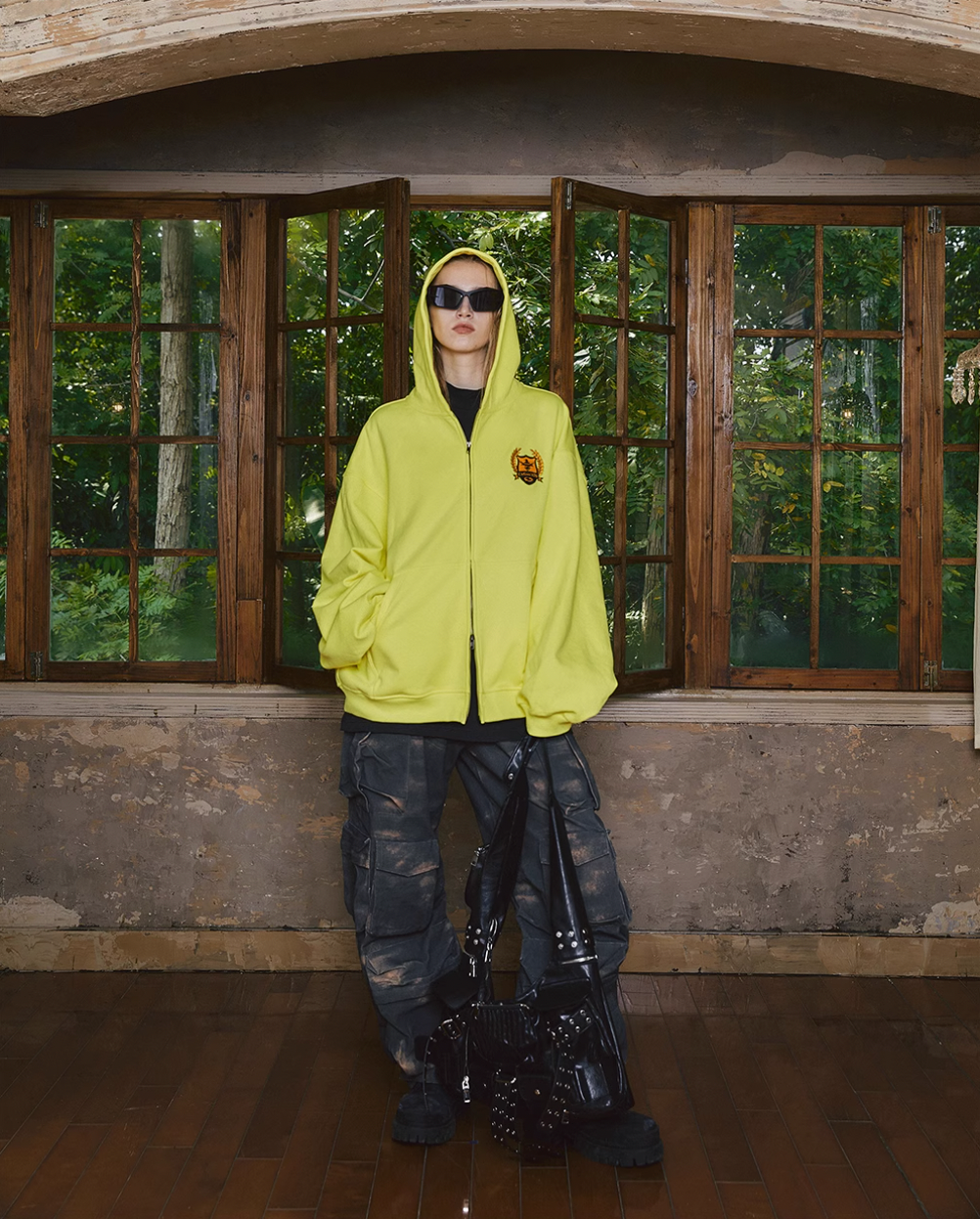 STEEPC Sparkling Fluorescent Yellow Zip Hoodie