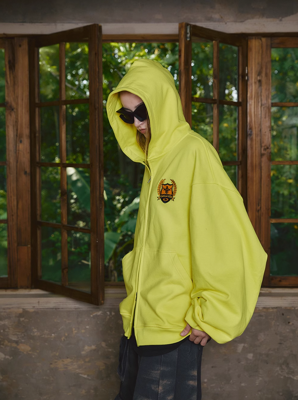 STEEPC Sparkling Fluorescent Yellow Zip Hoodie