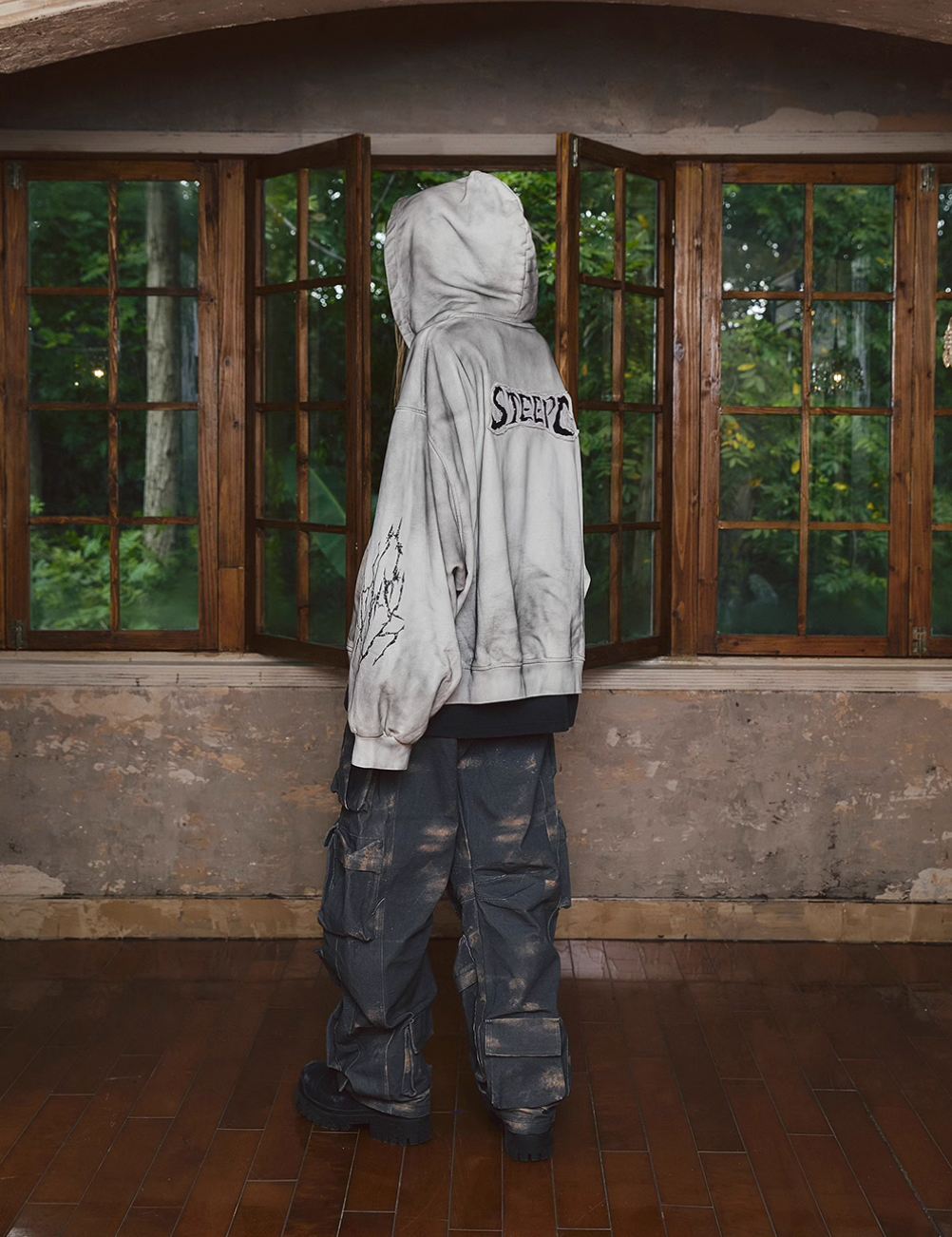 STEEPC Blade Drop Shoulder Dirty Zip Hoodie