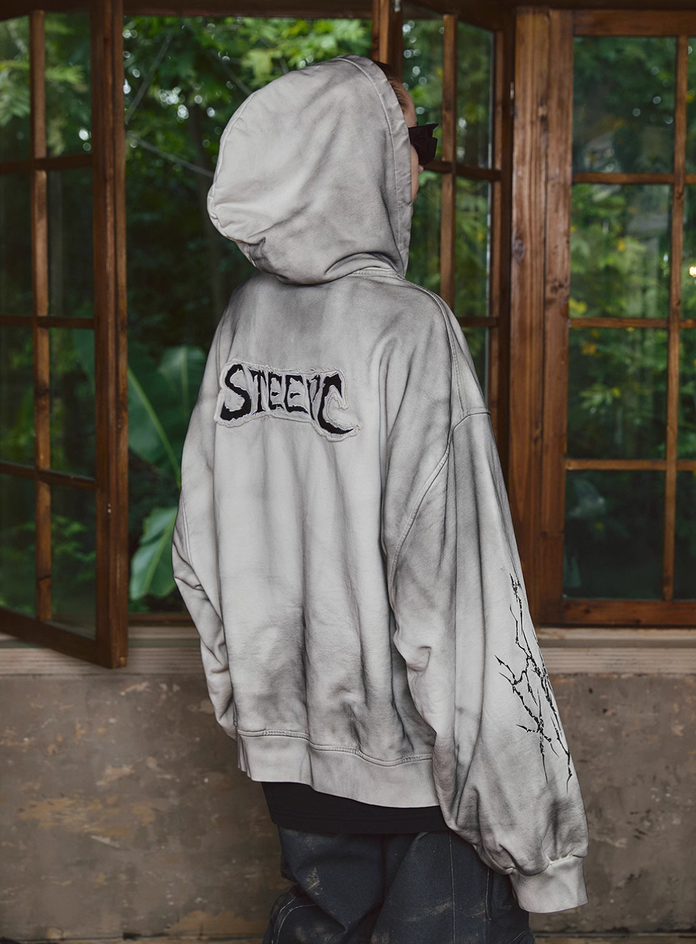 STEEPC Blade Drop Shoulder Dirty Zip Hoodie