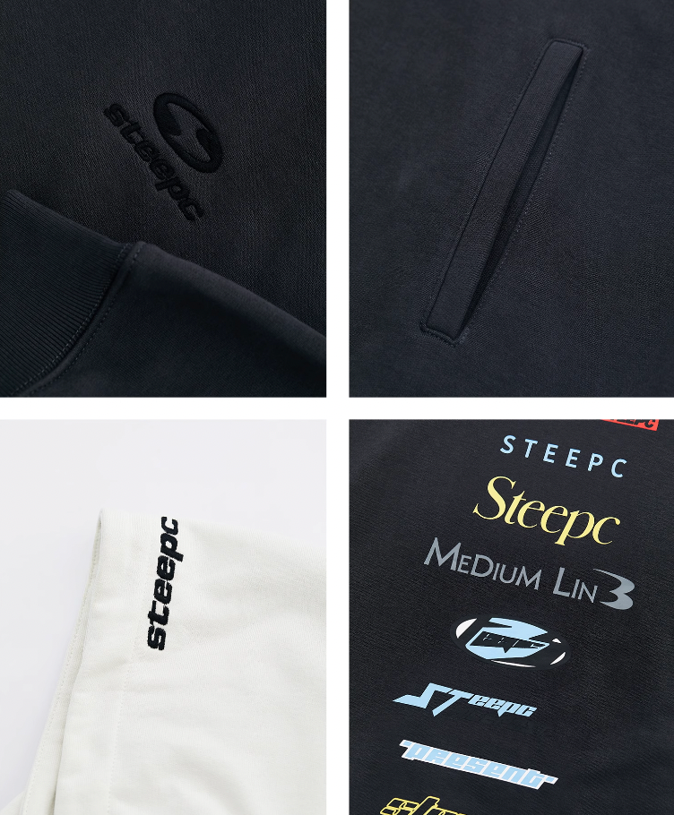 STEEPC Patchwork Turtleneck Two Tone Logo Print Hoodie