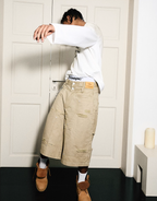 STEEPC Aged Torn Double Waisted Lumberjack Double Knee Baggy Shorts