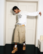 STEEPC Aged Torn Double Waisted Lumberjack Double Knee Baggy Shorts