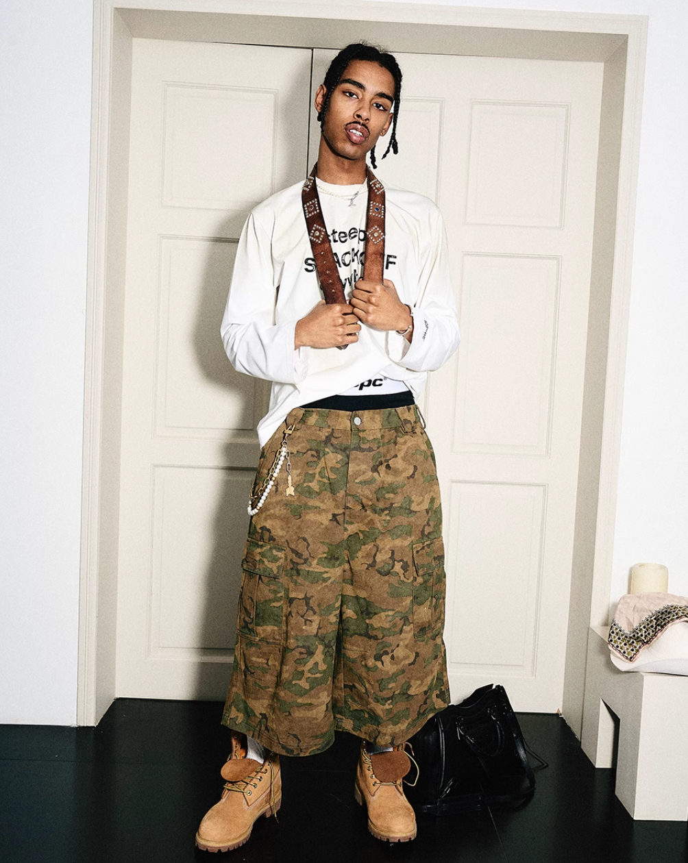 STEEPC Camouflage Distressed Cargo Baggy Shorts