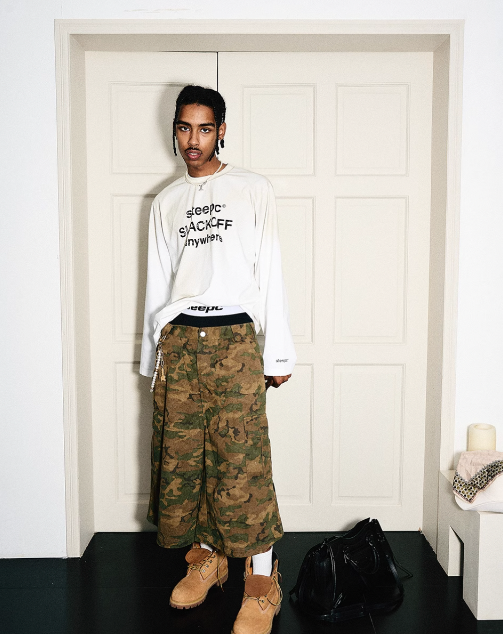 STEEPC Camouflage Distressed Cargo Baggy Shorts