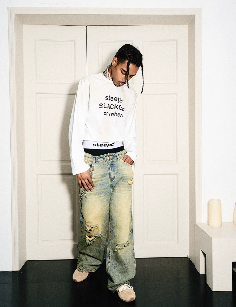 STEEPC Yellowed Vintage Washed Worn Jeans