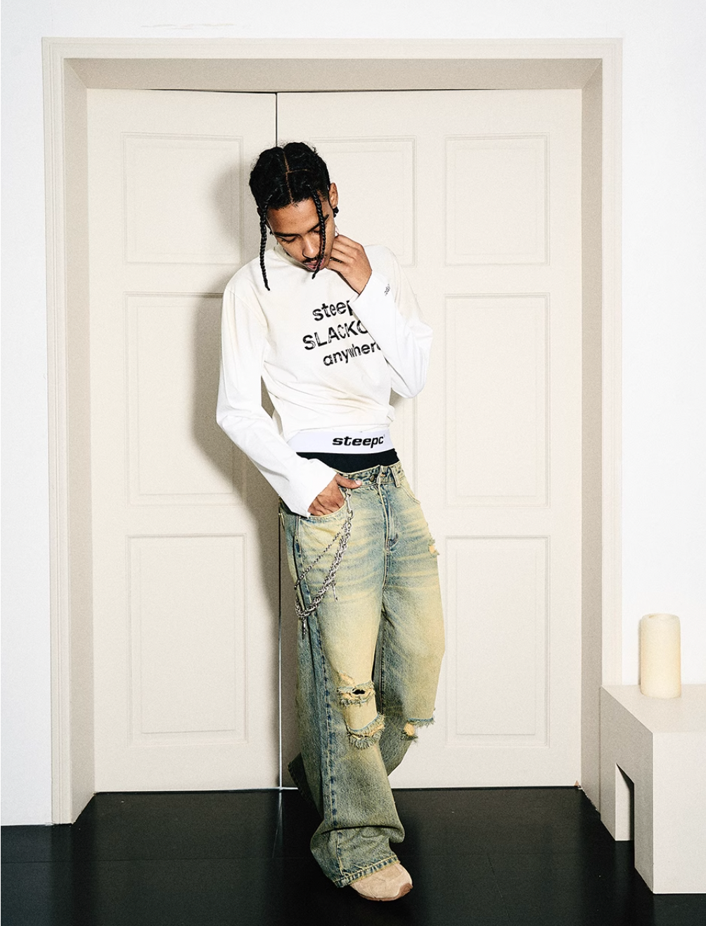 STEEPC Yellowed Vintage Washed Worn Jeans
