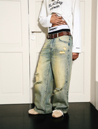 STEEPC Yellowed Vintage Washed Worn Jeans
