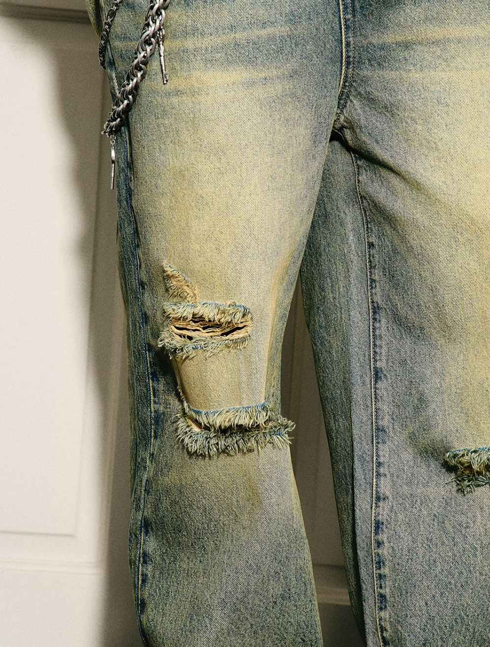 STEEPC Yellowed Vintage Washed Worn Jeans