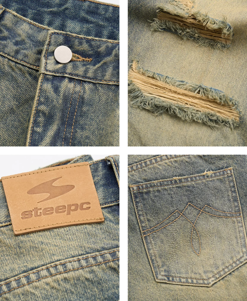 STEEPC Yellowed Vintage Washed Worn Jeans
