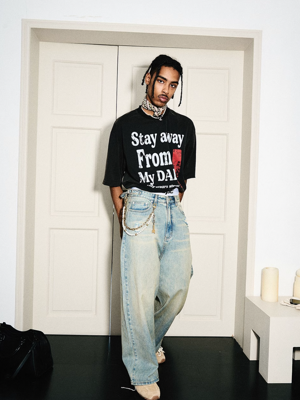 STEEPC Washed Vintage Pockets Deconstructed Baggy Jeans