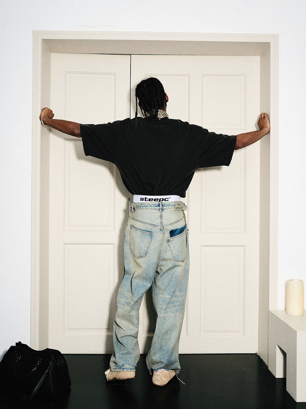 STEEPC Washed Vintage Pockets Deconstructed Baggy Jeans