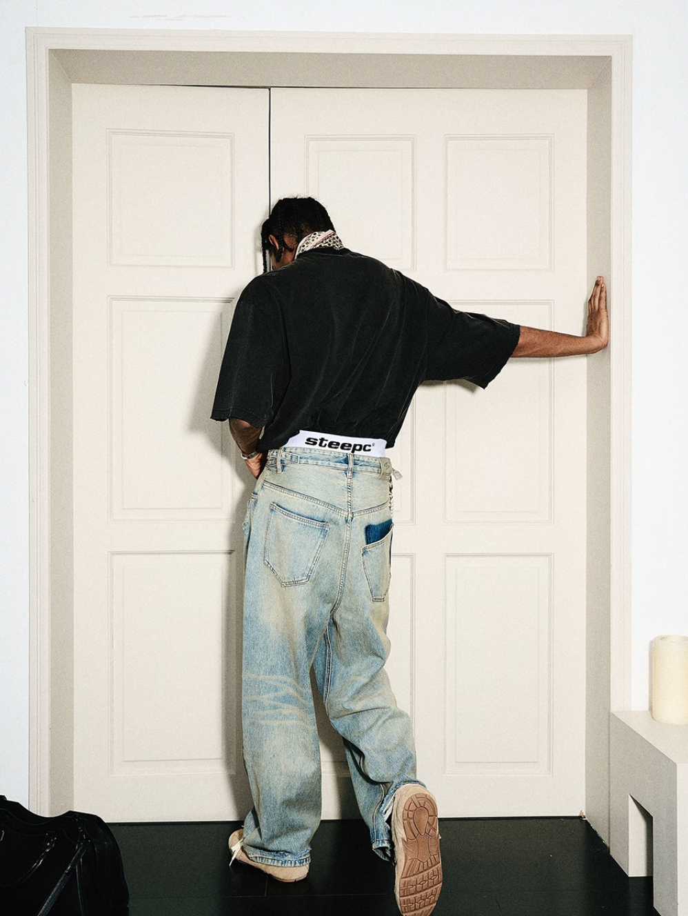 STEEPC Washed Vintage Pockets Deconstructed Baggy Jeans