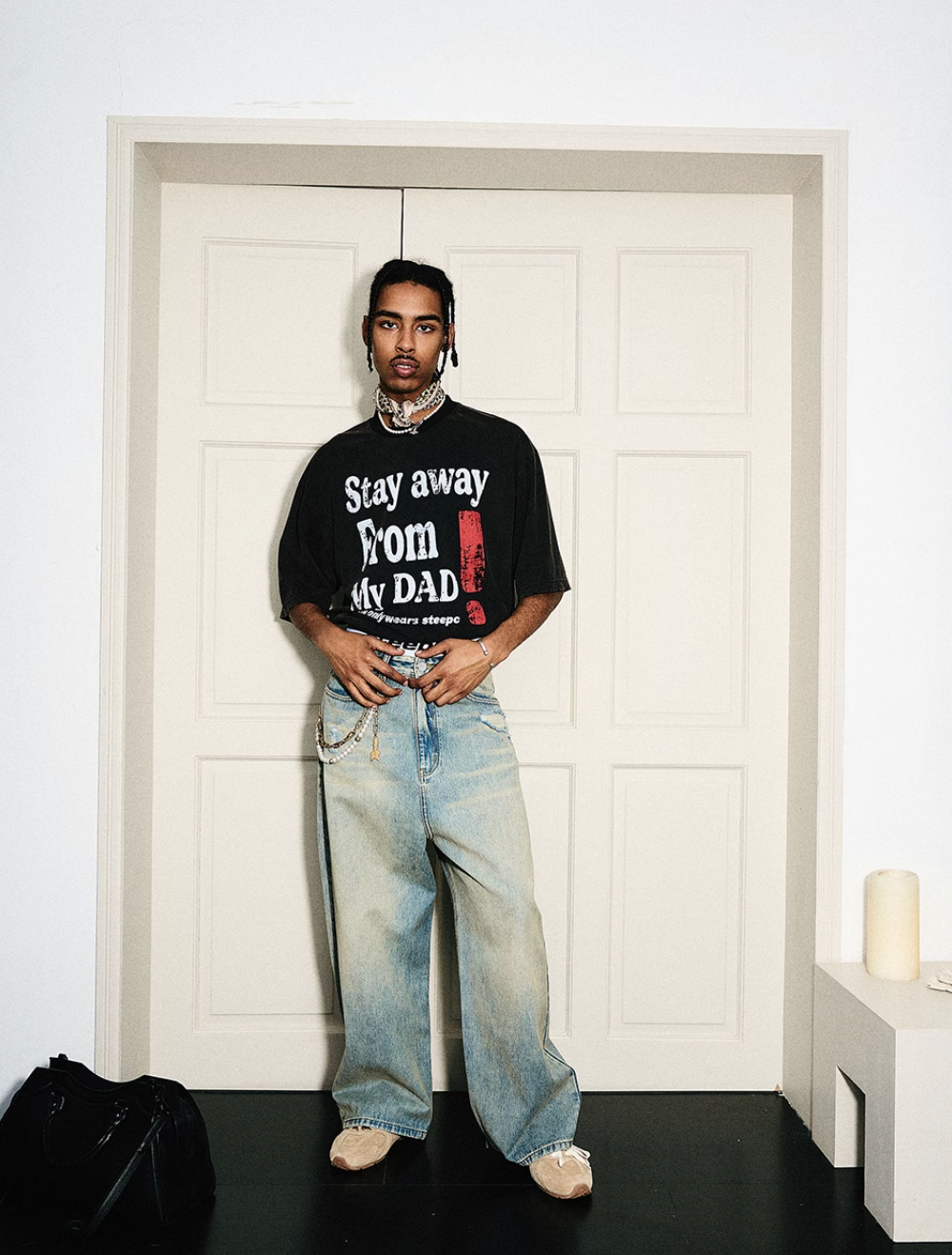 STEEPC Washed Vintage Pockets Deconstructed Baggy Jeans